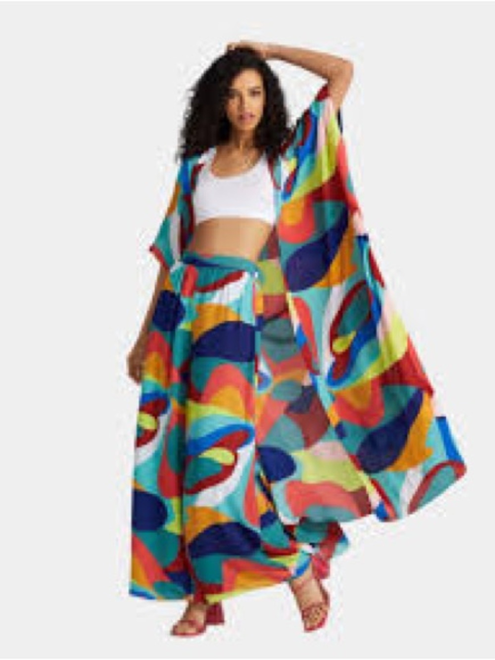 Gabrielle Union Abstract Wide-Leg Pants with Matching Belted Duster Size 2x